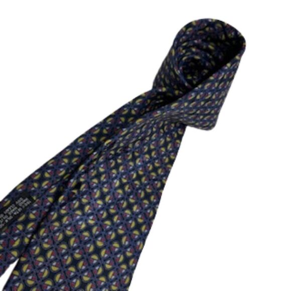 Brioni Blue/Yellow/Red Geometric Pattern Designer Tie - Picture 3 of 10
